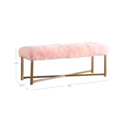 HomePop Rectangle Transitional Wood And Faux Fur Bench In Pink -Chair Promotion Store 2439290 8 L