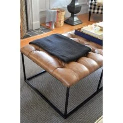 HomePop Draper Modern Faux Leather Large Ottoman With Button Tufting In Brown -Chair Promotion Store 2439301 12 L