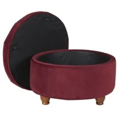 HomePop Round Traditional Wood And Velvet Storage Ottoman In Red -Chair Promotion Store 2439312 3 L