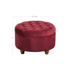HomePop Round Traditional Wood And Velvet Storage Ottoman In Red -Chair Promotion Store 2439312 9 L