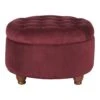 HomePop Round Traditional Wood And Velvet Storage Ottoman In Red