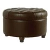 HomePop Round Traditional Wood And Faux Leather Large Storage Ottoman In Gray
