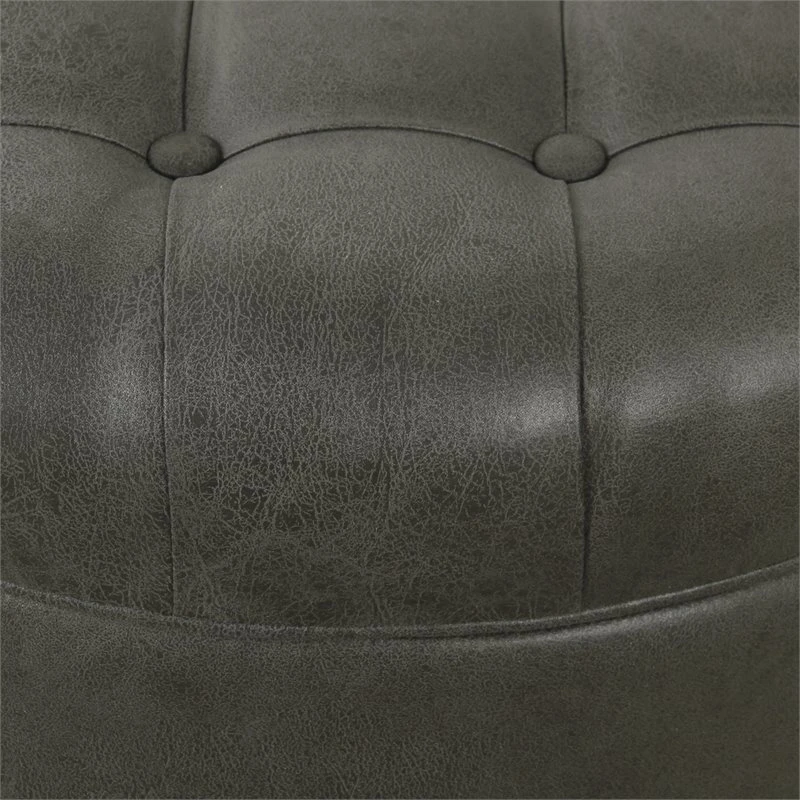 HomePop Round Traditional Wood And Faux Leather Large Storage Ottoman In Gray 14 HomePop Round Traditional Wood And Faux Leather Large Storage Ottoman In Gray - Image 14