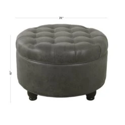 HomePop Round Traditional Wood And Faux Leather Large Storage Ottoman In Gray 31 HomePop Round Traditional Wood And Faux Leather Large Storage Ottoman In Gray -Chair Promotion Store 2439314 7 L