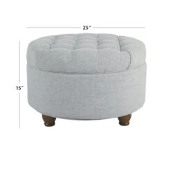 HomePop Round Traditional Wood And Fabric Large Storage Ottoman In Navy Blue -Chair Promotion Store 2439327 7 L