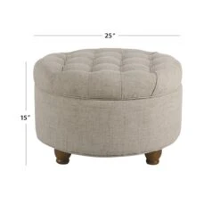 HomePop Round Traditional Wood And Fabric Large Storage Ottoman In Navy Blue -Chair Promotion Store 2439328 7 L