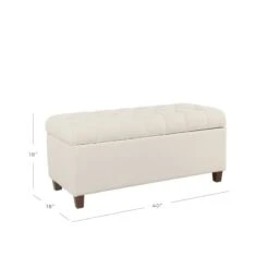 HomePop Ainsley Traditional Fabric Button Tufted Storage Bench In Cream Finish -Chair Promotion Store 2439359 9 L