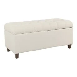 HomePop Ainsley Traditional Fabric Button Tufted Storage Bench In Light Blue
