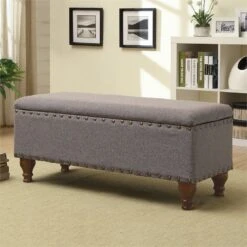 HomePop Rectangle Traditional Fabric Storage Bench With Nailhead Trim In Tan 33 HomePop Rectangle Traditional Fabric Storage Bench With Nailhead Trim In Tan -Chair Promotion Store 2439375 1 L