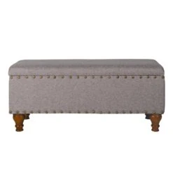 HomePop Rectangle Traditional Fabric Storage Bench With Nailhead Trim In Tan 34 HomePop Rectangle Traditional Fabric Storage Bench With Nailhead Trim In Tan -Chair Promotion Store 2439375 2 L