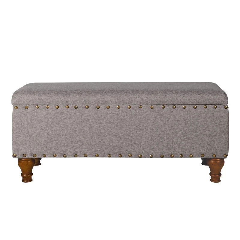 HomePop Rectangle Traditional Fabric Storage Bench With Nailhead Trim In Tan 15 HomePop Rectangle Traditional Fabric Storage Bench With Nailhead Trim In Tan - Image 15