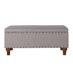 HomePop Rectangle Traditional Fabric Storage Bench With Nailhead Trim In Tan 36 HomePop Rectangle Traditional Fabric Storage Bench With Nailhead Trim In Tan -Chair Promotion Store 2439375 4 L