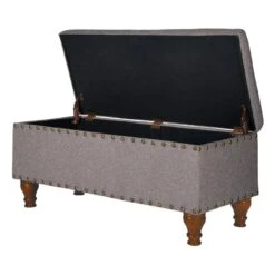 HomePop Rectangle Traditional Fabric Storage Bench With Nailhead Trim In Tan 37 HomePop Rectangle Traditional Fabric Storage Bench With Nailhead Trim In Tan -Chair Promotion Store 2439375 5 L
