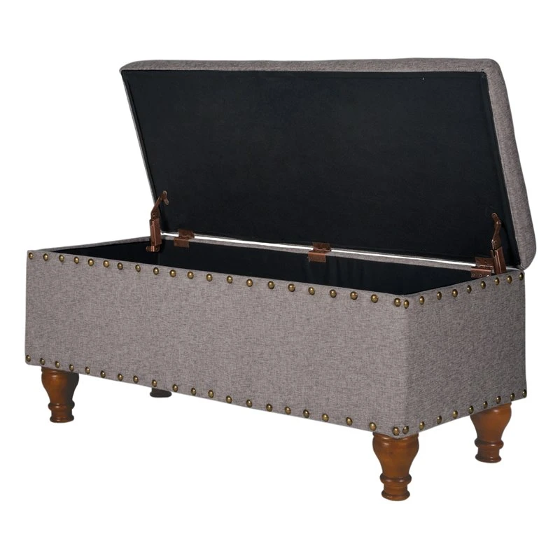 HomePop Rectangle Traditional Fabric Storage Bench With Nailhead Trim In Tan 18 HomePop Rectangle Traditional Fabric Storage Bench With Nailhead Trim In Tan - Image 18