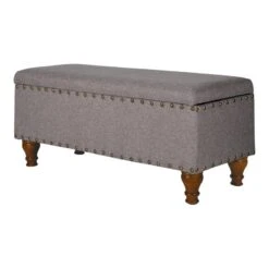 HomePop Rectangle Traditional Fabric Storage Bench With Nailhead Trim In Tan 32 HomePop Rectangle Traditional Fabric Storage Bench With Nailhead Trim In Tan -Chair Promotion Store 2439375 L