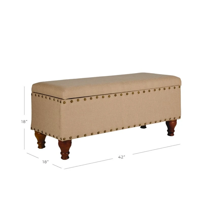HomePop Rectangle Traditional Fabric Storage Bench With Nailhead Trim In Tan 4 HomePop Rectangle Traditional Fabric Storage Bench With Nailhead Trim In Tan - Image 4