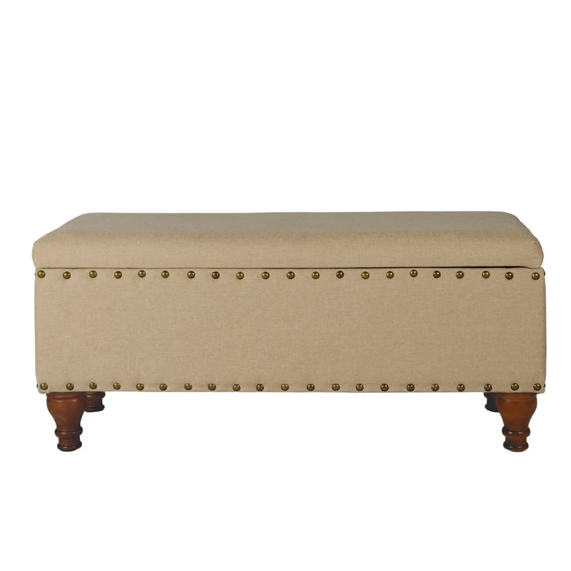 HomePop Rectangle Traditional Fabric Storage Bench With Nailhead Trim In Tan 5 HomePop Rectangle Traditional Fabric Storage Bench With Nailhead Trim In Tan - Image 5