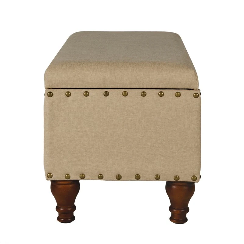 HomePop Rectangle Traditional Fabric Storage Bench With Nailhead Trim In Tan 6 HomePop Rectangle Traditional Fabric Storage Bench With Nailhead Trim In Tan - Image 6