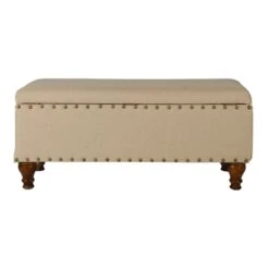 HomePop Rectangle Traditional Fabric Storage Bench With Nailhead Trim In Tan 26 HomePop Rectangle Traditional Fabric Storage Bench With Nailhead Trim In Tan -Chair Promotion Store 2439376 4 L