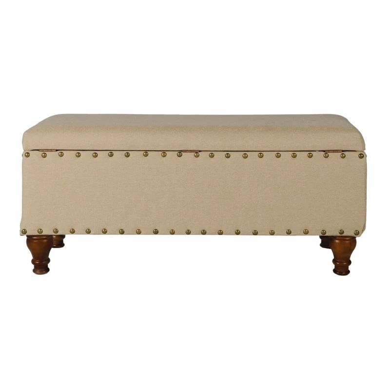 HomePop Rectangle Traditional Fabric Storage Bench With Nailhead Trim In Tan 7 HomePop Rectangle Traditional Fabric Storage Bench With Nailhead Trim In Tan - Image 7
