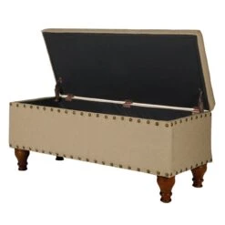 HomePop Rectangle Traditional Fabric Storage Bench With Nailhead Trim In Tan 28 HomePop Rectangle Traditional Fabric Storage Bench With Nailhead Trim In Tan -Chair Promotion Store 2439376 6 L