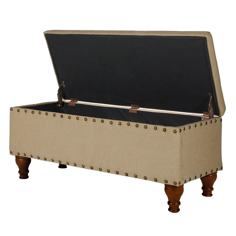 HomePop Rectangle Traditional Fabric Storage Bench With Nailhead Trim In Tan 9 HomePop Rectangle Traditional Fabric Storage Bench With Nailhead Trim In Tan - Image 9