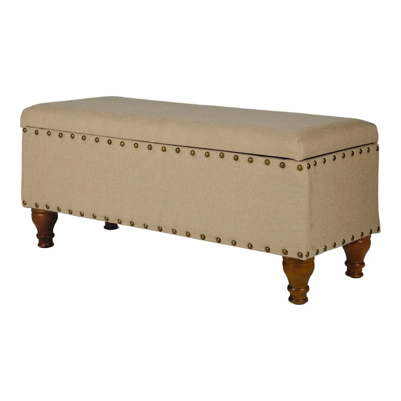 HomePop Rectangle Traditional Fabric Storage Bench With Nailhead Trim In Tan 1 HomePop Rectangle Traditional Fabric Storage Bench With Nailhead Trim In Tan