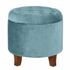 HomePop Round Transitional Wood And Velvet Ottoman With Storage In Red -Chair Promotion Store 2439412 2 L