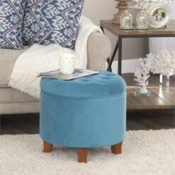 HomePop Round Transitional Wood And Velvet Ottoman With Storage In Red -Chair Promotion Store 2439412 9 L