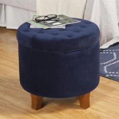 HomePop Round Transitional Wood And Velvet Ottoman With Storage In Red -Chair Promotion Store 2439415 1 L
