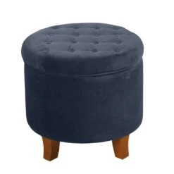 HomePop Round Transitional Wood And Velvet Ottoman With Storage In Red -Chair Promotion Store 2439415 2 L