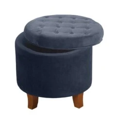 HomePop Round Transitional Wood And Velvet Ottoman With Storage In Red -Chair Promotion Store 2439415 4 L