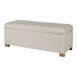 HomePop Traditional Fabric Tufted Large Storage Bench In Cream