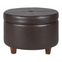 HomePop Transitional Faux Leather Large Storage Ottoman In Red