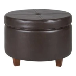 HomePop Transitional Faux Leather Large Storage Ottoman In Blue