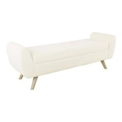 HomePop Sherpa Modern Fabric Storage Bench With Wood Legs In Cream