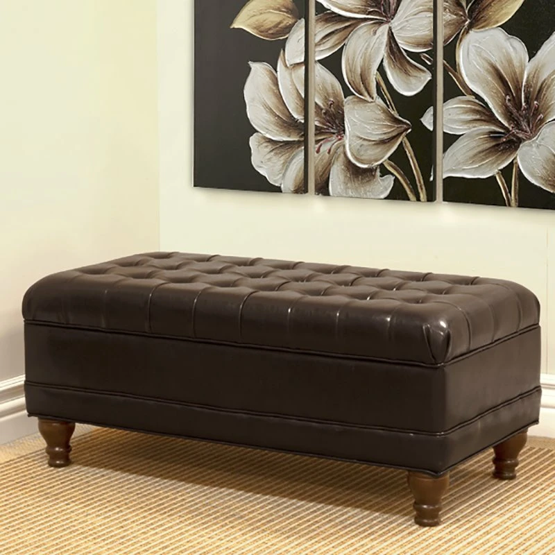 HomePop Traditional Faux Leather Large Storage Bench In Brown 2 HomePop Traditional Faux Leather Large Storage Bench In Brown - Image 2