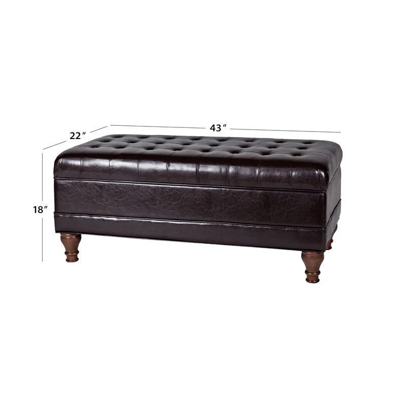 HomePop Traditional Faux Leather Large Storage Bench In Brown 4 HomePop Traditional Faux Leather Large Storage Bench In Brown - Image 4