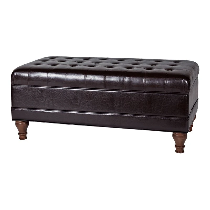 HomePop Traditional Faux Leather Large Storage Bench In Brown 1 HomePop Traditional Faux Leather Large Storage Bench In Brown