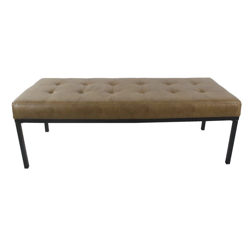 HomePop Tufted Modern Metal And Vegan Faux Leather Bench In Brown/Matte Black 2 HomePop Tufted Modern Metal And Vegan Faux Leather Bench In Brown/Matte Black - Image 2