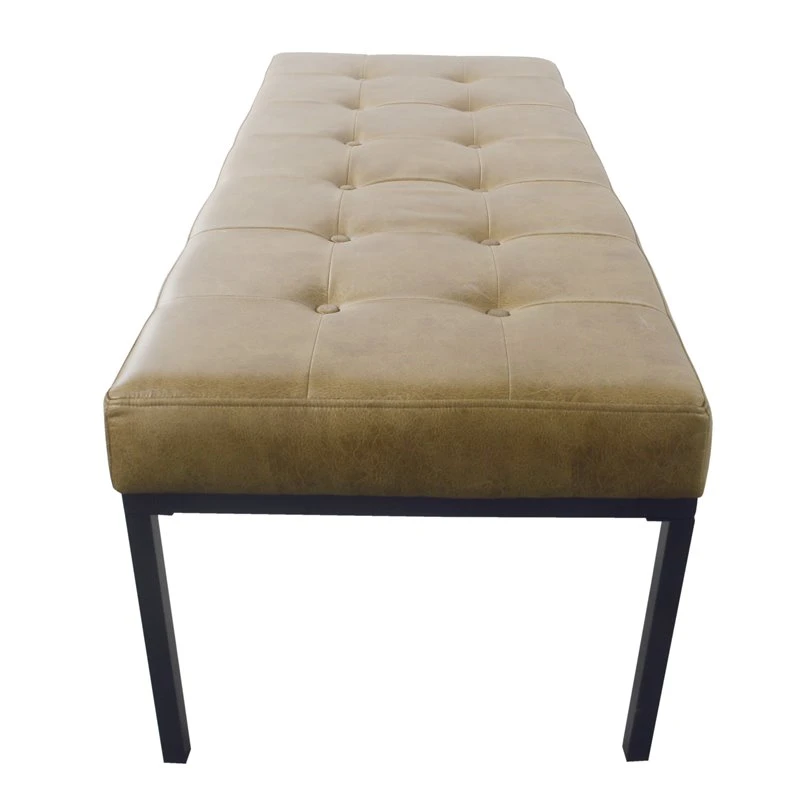 HomePop Tufted Modern Metal And Vegan Faux Leather Bench In Brown/Matte Black 3 HomePop Tufted Modern Metal And Vegan Faux Leather Bench In Brown/Matte Black - Image 3
