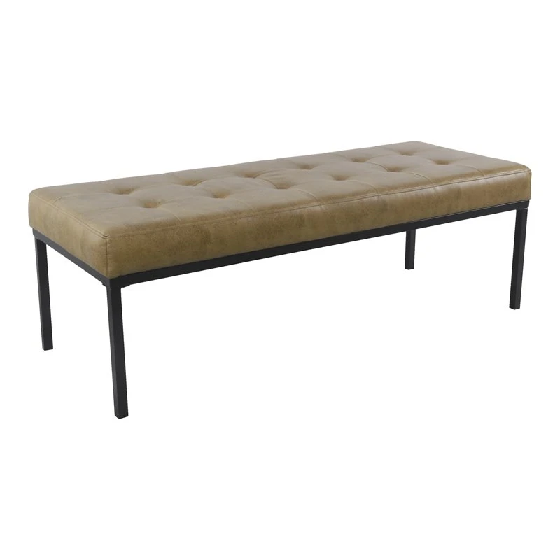HomePop Tufted Modern Metal And Vegan Faux Leather Bench In Brown/Matte Black 1 HomePop Tufted Modern Metal And Vegan Faux Leather Bench In Brown/Matte Black