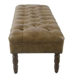 HomePop Classic Tufted Traditional Vegan Faux Leather Bench In Light Brown -Chair Promotion Store 2507397 3 L