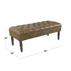 HomePop Classic Tufted Traditional Vegan Faux Leather Bench In Light Brown -Chair Promotion Store 2507397 9 L