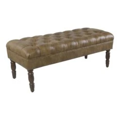 HomePop Classic Tufted Traditional Vegan Faux Leather Bench In Light Brown