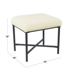 HomePop Square Transitional Metal And Faux Sheepskin Fabric Ottoman In Cream -Chair Promotion Store 2507401 9 L