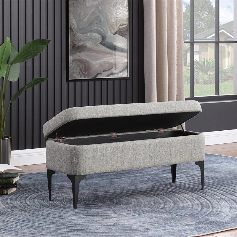 HomePop 17.5" Large Modern Sustainable Woven Fabric Storage Bench In Gray 3 HomePop 17.5" Large Modern Sustainable Woven Fabric Storage Bench In Gray - Image 3