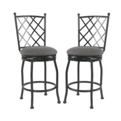 Home Square Tristan 24" Metal And Fabric Counter Stool In Gray Finish - Set Of 2