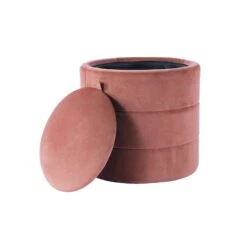 HomePop Round Transitional Velvet Upholstered Storage Ottoman In Blush Pink -Chair Promotion Store 2675942 3 L
