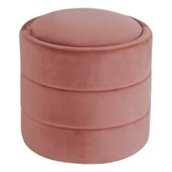 HomePop Round Transitional Velvet Upholstered Storage Ottoman In Blush Pink